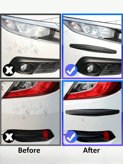 2pcs Carbon Fiber Texture Car Bumper Anti-Collision Strips| Universal Front & Rear Scratch Protection Strips| Flexible Rubber Body Guard Strips| Easy To Install Car Exterior Decoration Accessories