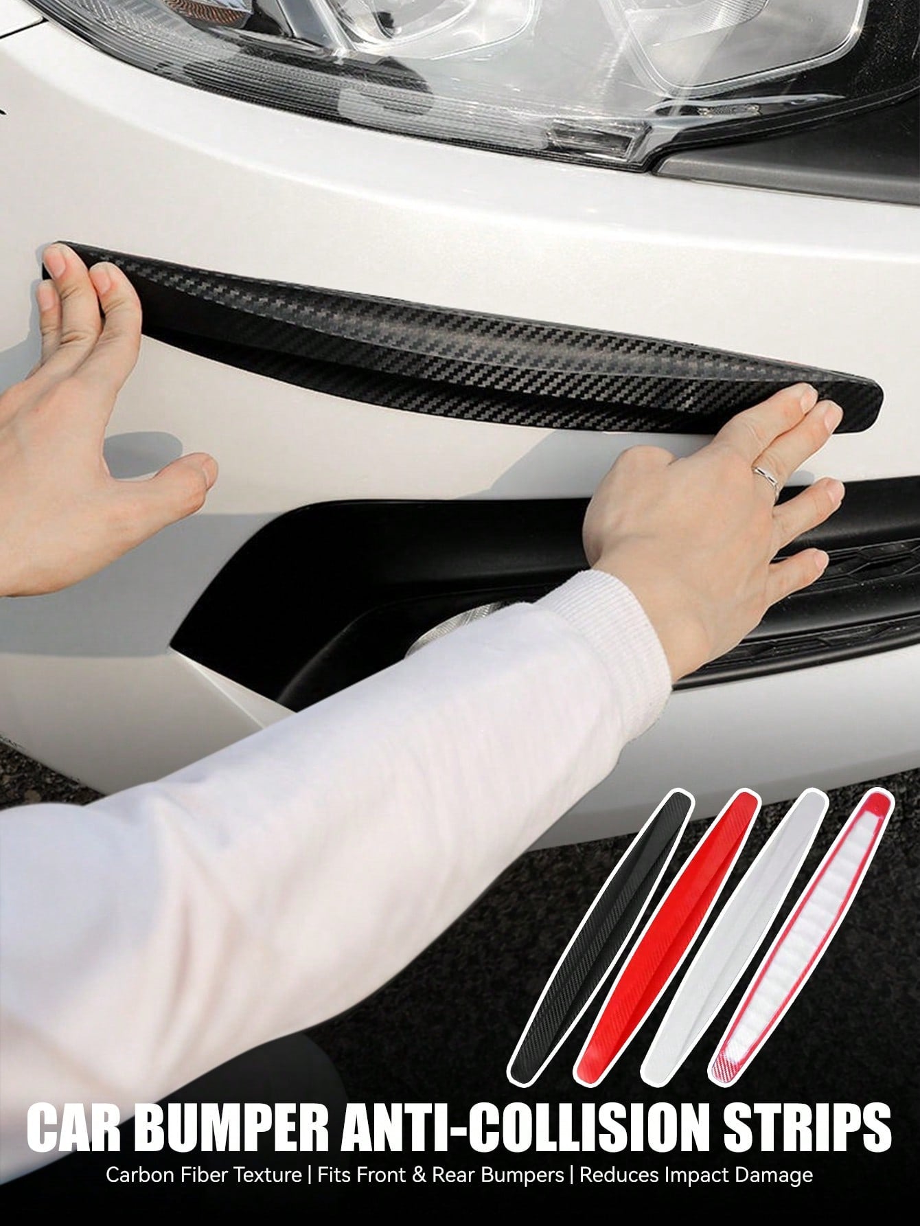 2pcs Carbon Fiber Texture Car Bumper Anti-Collision Strips| Universal Front & Rear Scratch Protection Strips| Flexible Rubber Body Guard Strips| Easy To Install Car Exterior Decoration Accessories