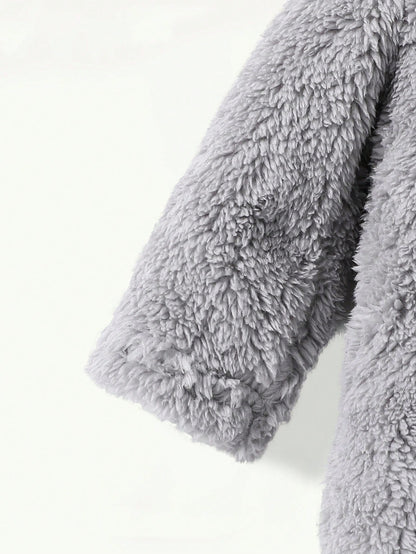 2pcs Cute Koala Print Embroidered Warm Soft Thicken Fleece Newborn Jumpsuit Jumpsuit, Homewear For Autumn/Winter Night Light Grey Grey Kawaii Cute