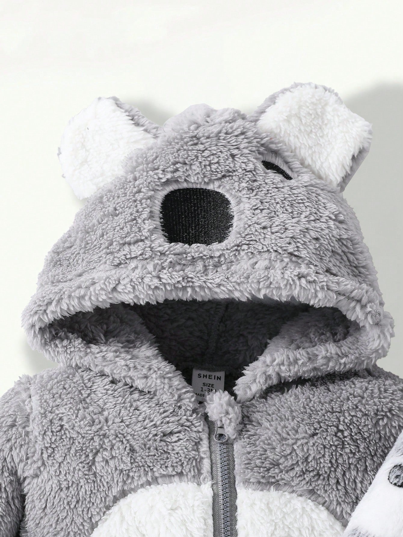 2pcs Cute Koala Print Embroidered Warm Soft Thicken Fleece Newborn Jumpsuit Jumpsuit, Homewear For Autumn/Winter Night Light Grey Grey Kawaii Cute