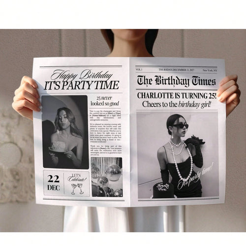 2pcs Editable Birthday Newspaper Template, Large Newspaper Template, Photography Birthday Newspaper 288x580MM