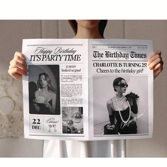 2pcs Editable Birthday Newspaper Template, Large Newspaper Template, Photography Birthday Newspaper 288x580MM