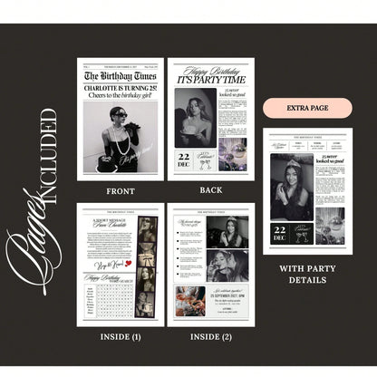 2pcs Editable Birthday Newspaper Template, Large Newspaper Template, Photography Birthday Newspaper 288x580MM