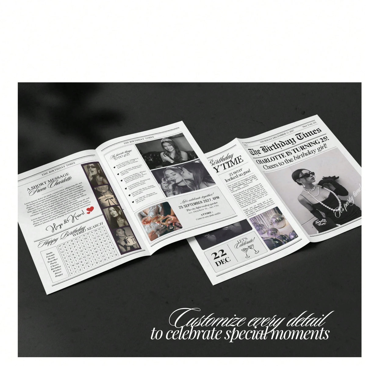 2pcs Editable Birthday Newspaper Template, Large Newspaper Template, Photography Birthday Newspaper 288x580MM