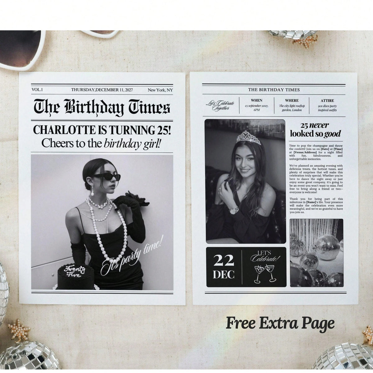 2pcs Editable Birthday Newspaper Template, Large Newspaper Template, Photography Birthday Newspaper 288x580MM