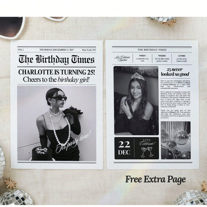 2pcs Editable Birthday Newspaper Template, Large Newspaper Template, Photography Birthday Newspaper 288x580MM