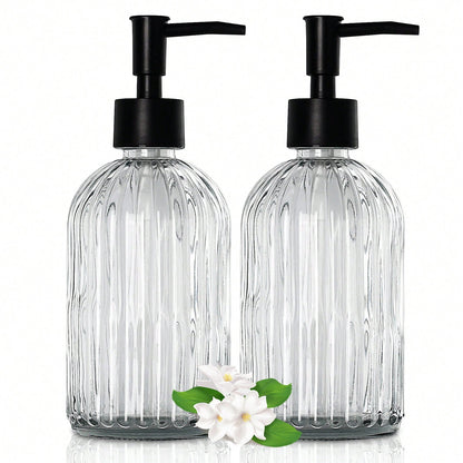 2pcs Glass Soap Dispenser With Plastic Pump, Hand Soap Dispenser For Hand Wash, Lotion Dispenser For Dishwashing Liquid, Lotion Shower Gel