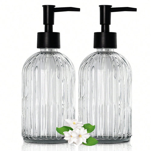 2pcs Glass Soap Dispenser With Plastic Pump, Hand Soap Dispenser For Hand Wash, Lotion Dispenser For Dishwashing Liquid, Lotion Shower Gel