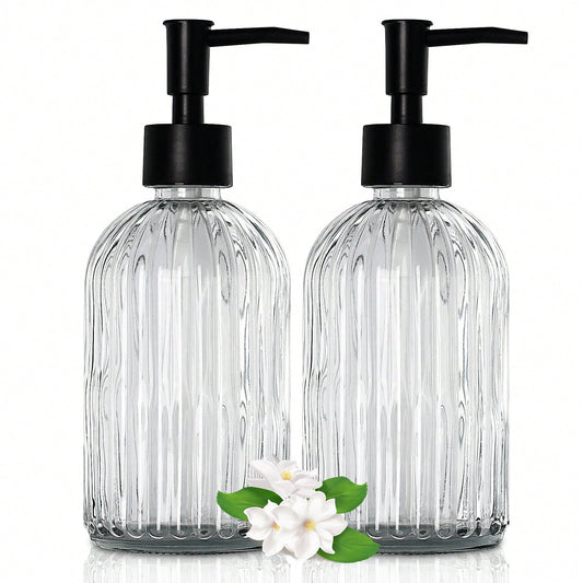 2pcs Glass Soap Dispenser With Plastic Pump, Hand Soap Dispenser For Hand Wash, Lotion Dispenser For Dishwashing Liquid, Lotion Shower Gel