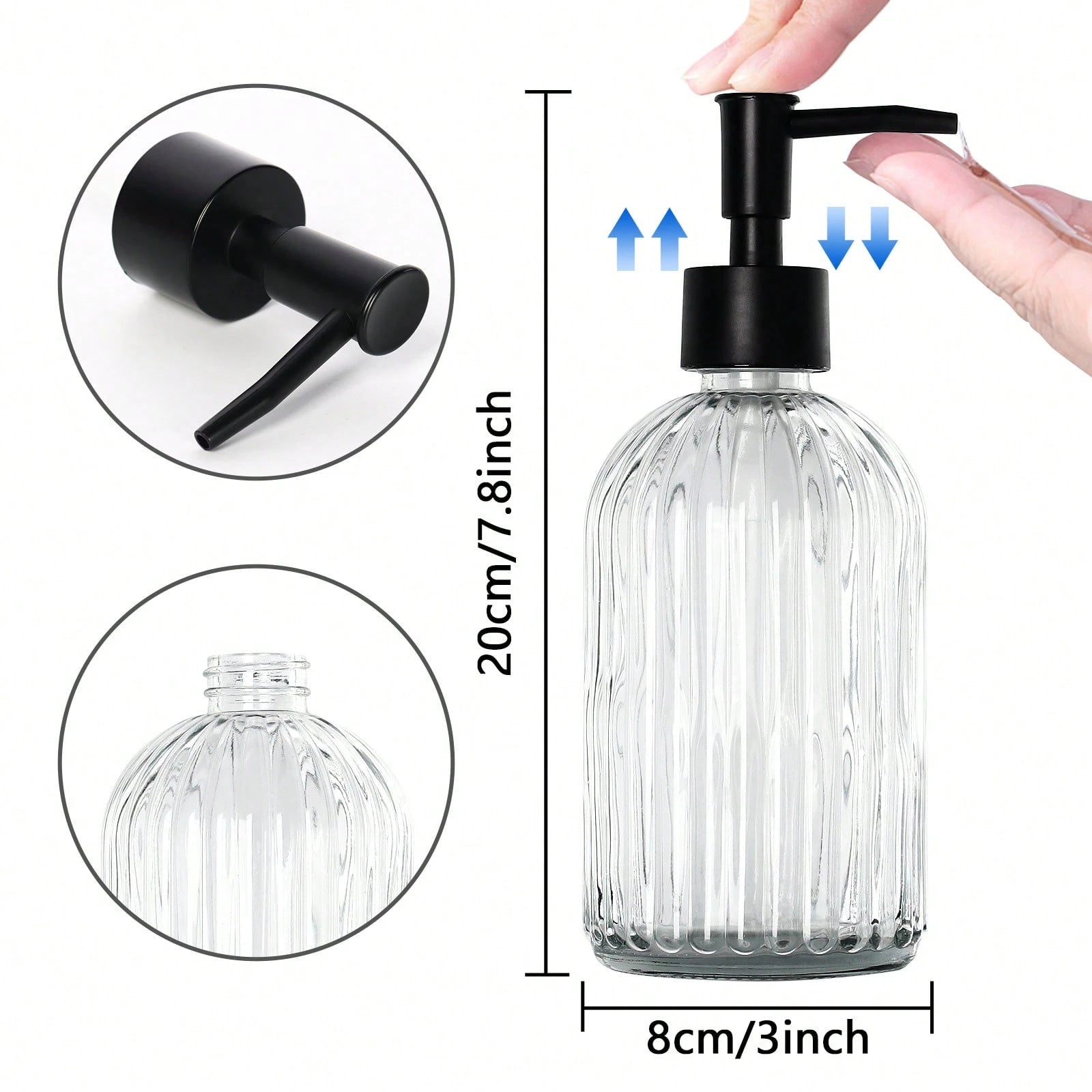 2pcs Glass Soap Dispenser With Plastic Pump, Hand Soap Dispenser For Hand Wash, Lotion Dispenser For Dishwashing Liquid, Lotion Shower Gel