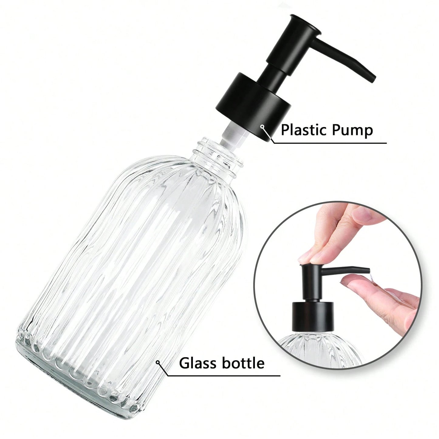 2pcs Glass Soap Dispenser With Plastic Pump, Hand Soap Dispenser For Hand Wash, Lotion Dispenser For Dishwashing Liquid, Lotion Shower Gel