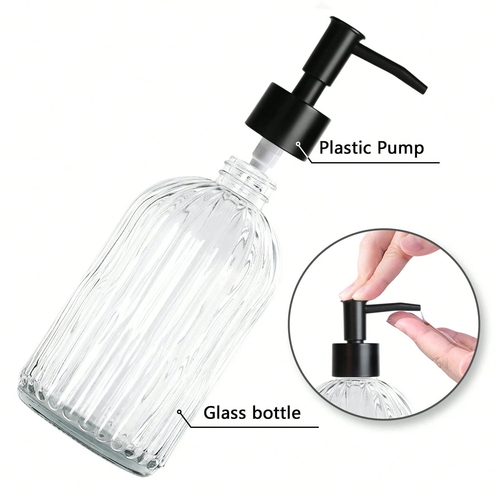 2pcs Glass Soap Dispenser With Plastic Pump, Hand Soap Dispenser For Hand Wash, Lotion Dispenser For Dishwashing Liquid, Lotion Shower Gel