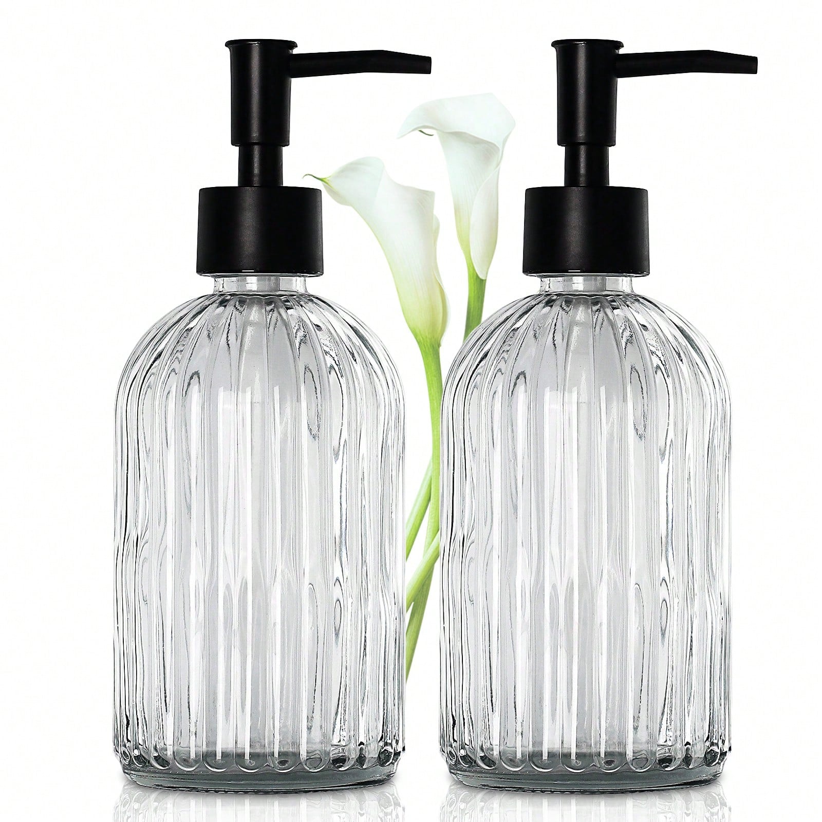 2pcs Glass Soap Dispenser With Plastic Pump, Hand Soap Dispenser For Hand Wash, Lotion Dispenser For Dishwashing Liquid, Lotion Shower Gel