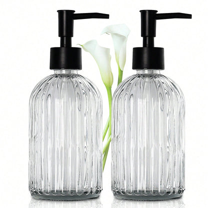 2pcs Glass Soap Dispenser With Plastic Pump, Hand Soap Dispenser For Hand Wash, Lotion Dispenser For Dishwashing Liquid, Lotion Shower Gel