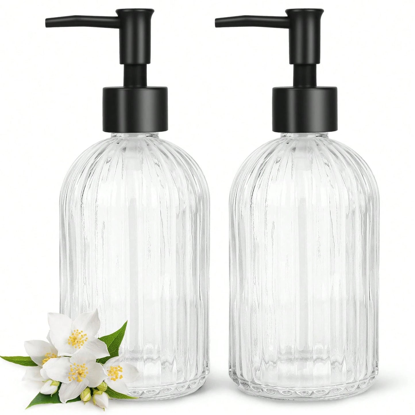 2pcs Glass Soap Dispenser With Plastic Pump, Hand Soap Dispenser For Hand Wash, Lotion Dispenser For Dishwashing Liquid, Lotion Shower Gel
