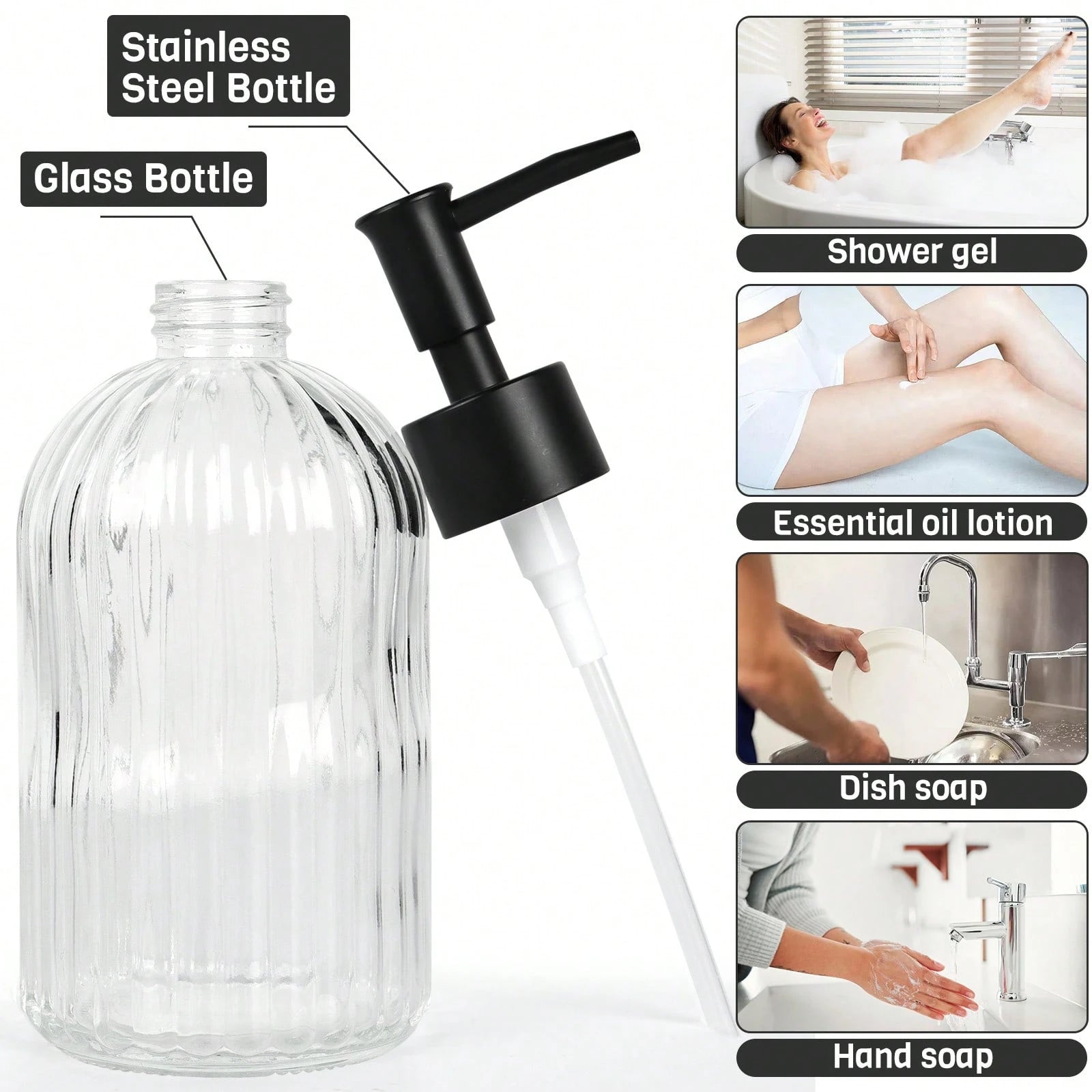 2pcs Glass Soap Dispenser With Plastic Pump, Hand Soap Dispenser For Hand Wash, Lotion Dispenser For Dishwashing Liquid, Lotion Shower Gel