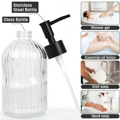 2pcs Glass Soap Dispenser With Plastic Pump, Hand Soap Dispenser For Hand Wash, Lotion Dispenser For Dishwashing Liquid, Lotion Shower Gel