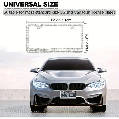 2PCS Glitter License Plate Frame- Square Hole Diamond Bling Chrome Car Accessories,Glitter Square Hole Cover, Anti-Theft Bolt Design, Gift For Car Lovers,Universal Fit For All Cars