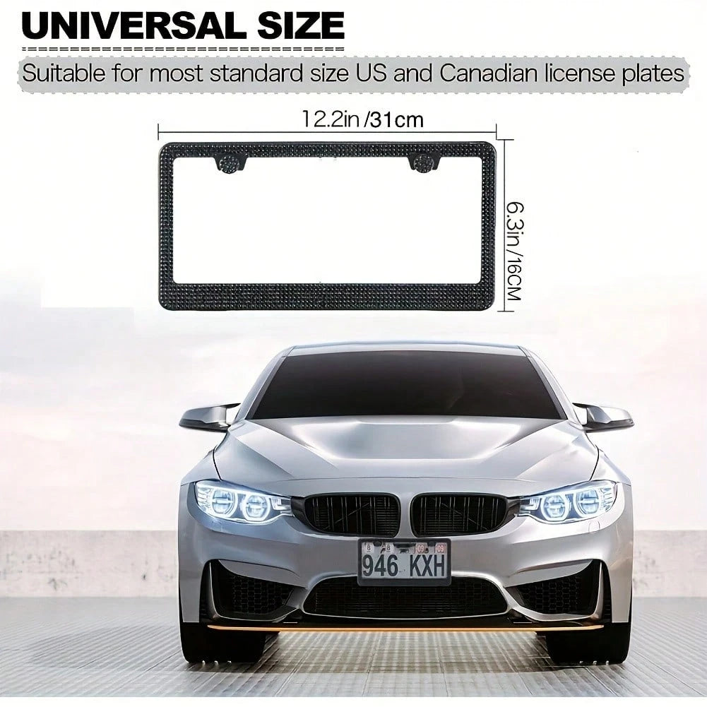 2PCS Glitter License Plate Frame- Square Hole Diamond Bling Chrome Car Accessories,Glitter Square Hole Cover, Anti-Theft Bolt Design, Gift For Car Lovers,Universal Fit For All Cars