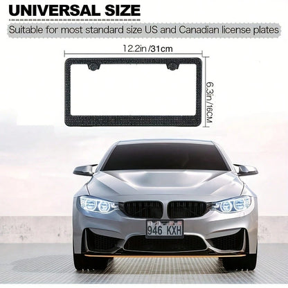 2PCS Glitter License Plate Frame- Square Hole Diamond Bling Chrome Car Accessories,Glitter Square Hole Cover, Anti-Theft Bolt Design, Gift For Car Lovers,Universal Fit For All Cars