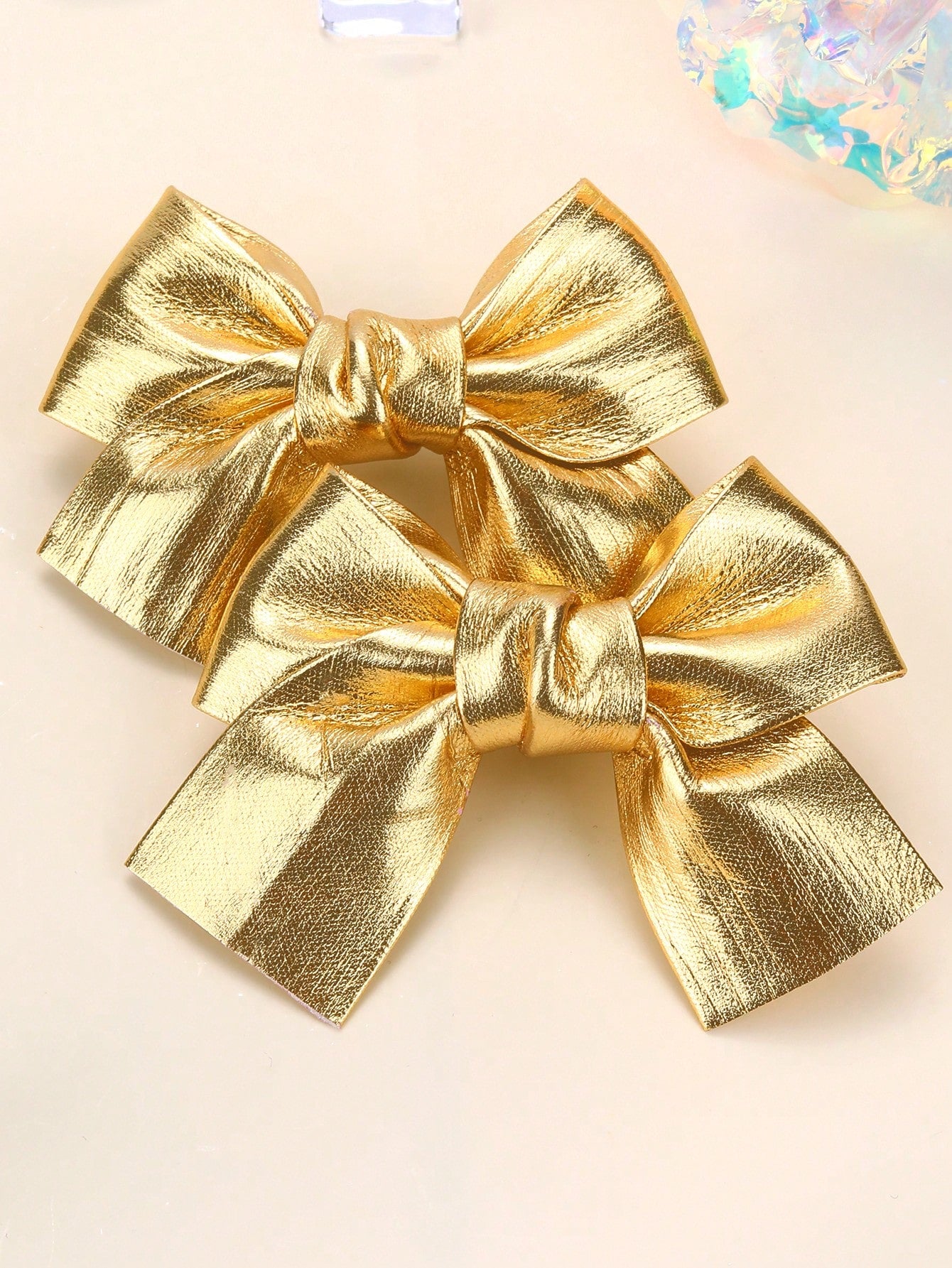 2pcs Gold Bow Hair Clips, Shiny Gold Hair Clips With Full Lining, Cute Sparkling Hair Accessories, Short Tail Design, Children/Baby Hair Decor, Valentine's Day Heart Gift