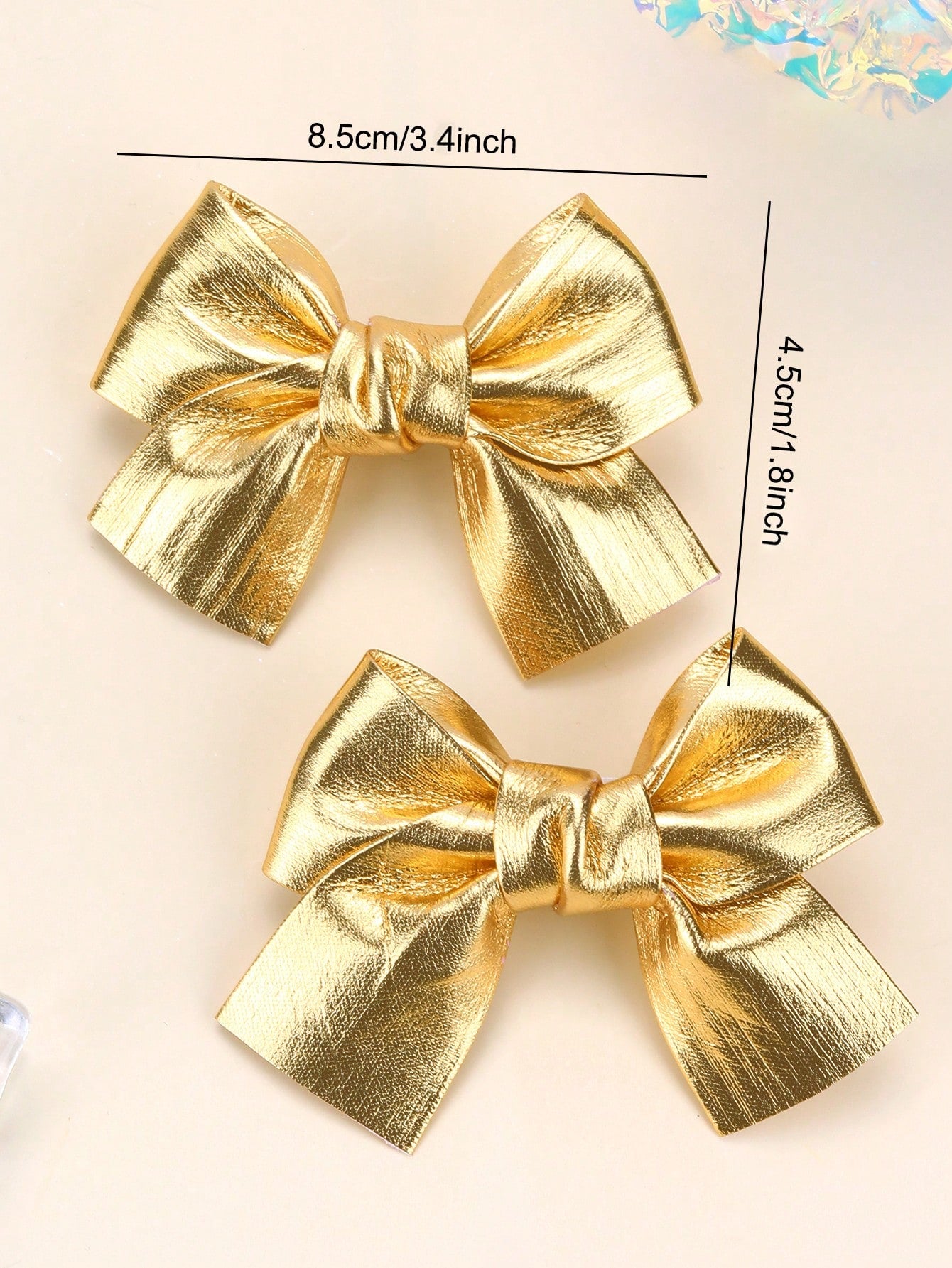 2pcs Gold Bow Hair Clips, Shiny Gold Hair Clips With Full Lining, Cute Sparkling Hair Accessories, Short Tail Design, Children/Baby Hair Decor, Valentine's Day Heart Gift