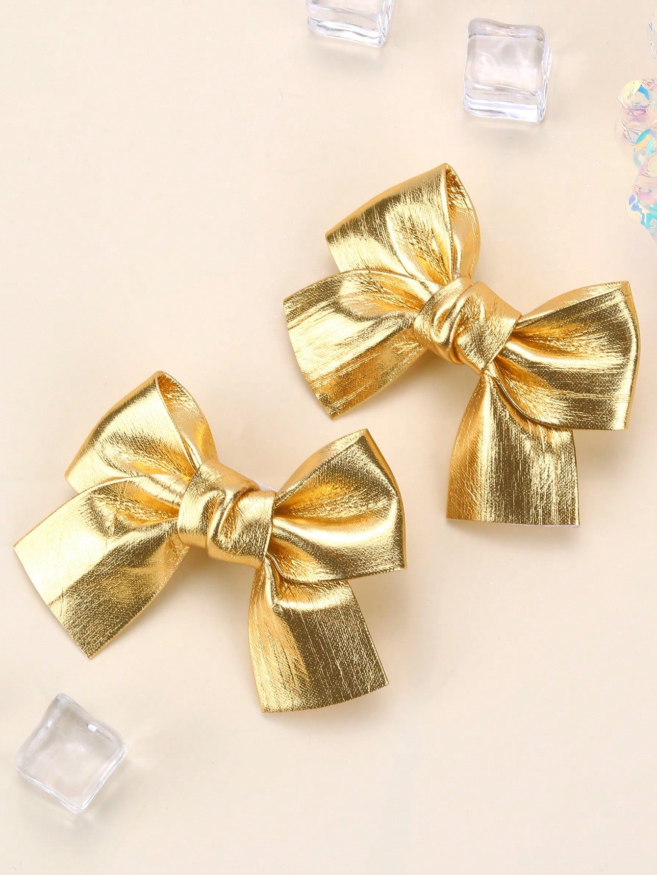 2pcs Gold Bow Hair Clips, Shiny Gold Hair Clips With Full Lining, Cute Sparkling Hair Accessories, Short Tail Design, Children/Baby Hair Decor, Valentine's Day Heart Gift