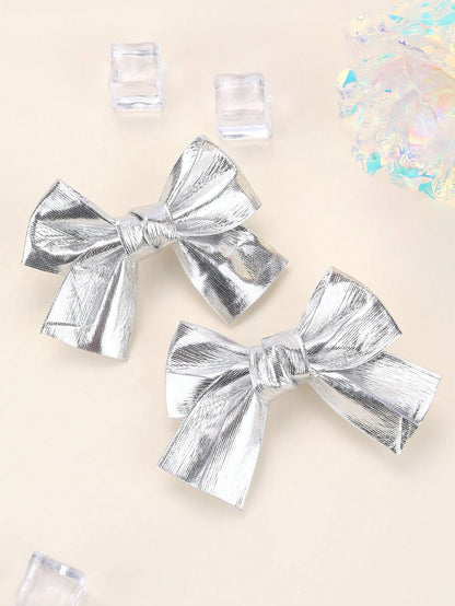 2pcs Gold Bow Hair Clips, Shiny Gold Hair Clips With Full Lining, Cute Sparkling Hair Accessories, Short Tail Design, Children/Baby Hair Decor, Valentine's Day Heart Gift