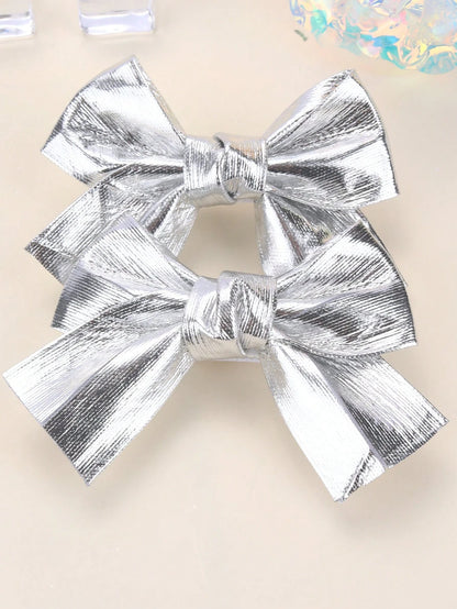 2pcs Gold Bow Hair Clips, Shiny Gold Hair Clips With Full Lining, Cute Sparkling Hair Accessories, Short Tail Design, Children/Baby Hair Decor, Valentine's Day Heart Gift