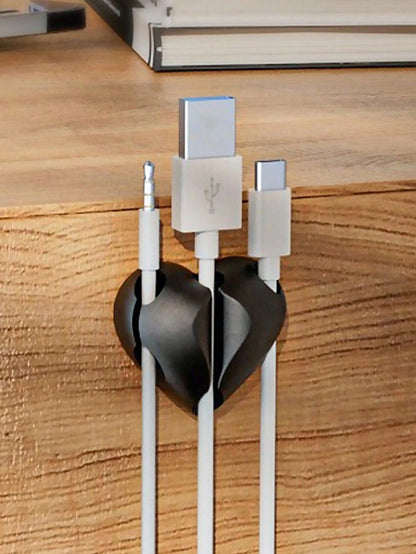 2pcs Heart-Shaped Cable Organizers, Phone Charging Wire Fastener Clips, Winding Organizer, Self-Adhesive Cable Holder For Desk, Nightstand, Wall, Car, And Office