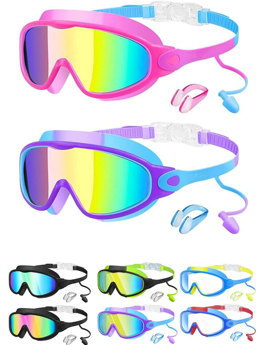 2pcs Kids Swimming Goggles Set, Anti-Fog High Definition Children Swimming Goggles, Leak-Proof Wide Angle Swimming Goggles, Back To School