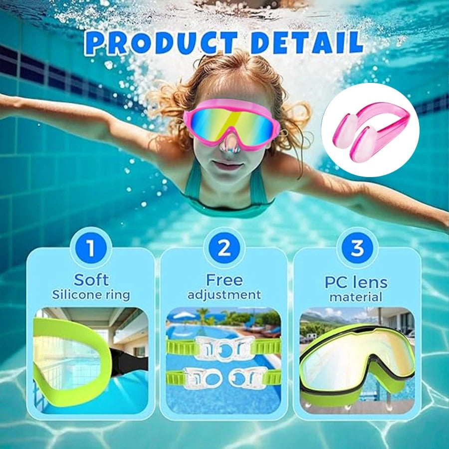 2pcs Kids Swimming Goggles Set, Anti-Fog High Definition Children Swimming Goggles, Leak-Proof Wide Angle Swimming Goggles, Back To School