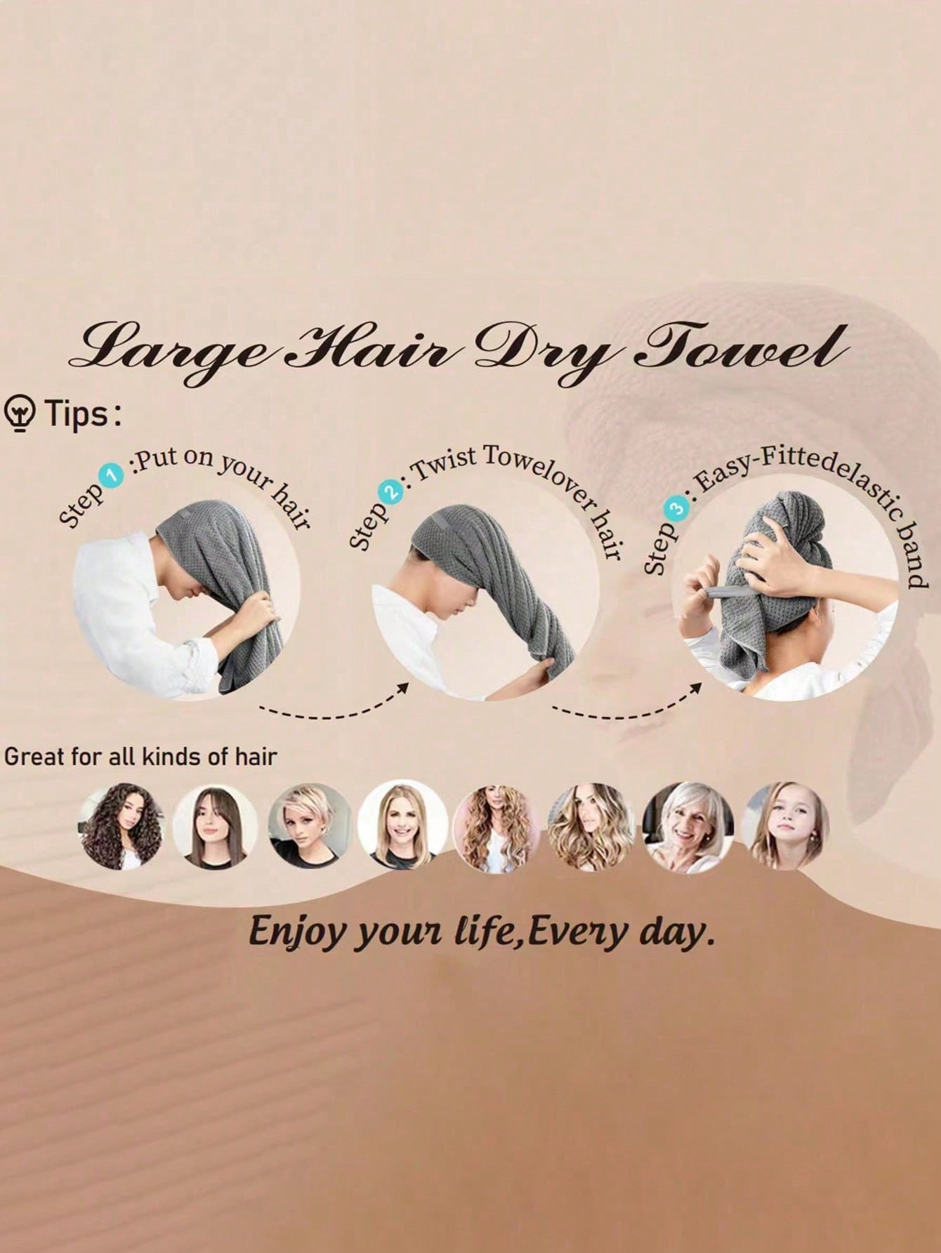 2PCS Large Microfiber Hair Towel Wraps For Women, 20*39" Super Absorbent & Quick-Dry, Hair Turban With Elastic Strap, Anti-Frizz For Curly, Long Short Hair