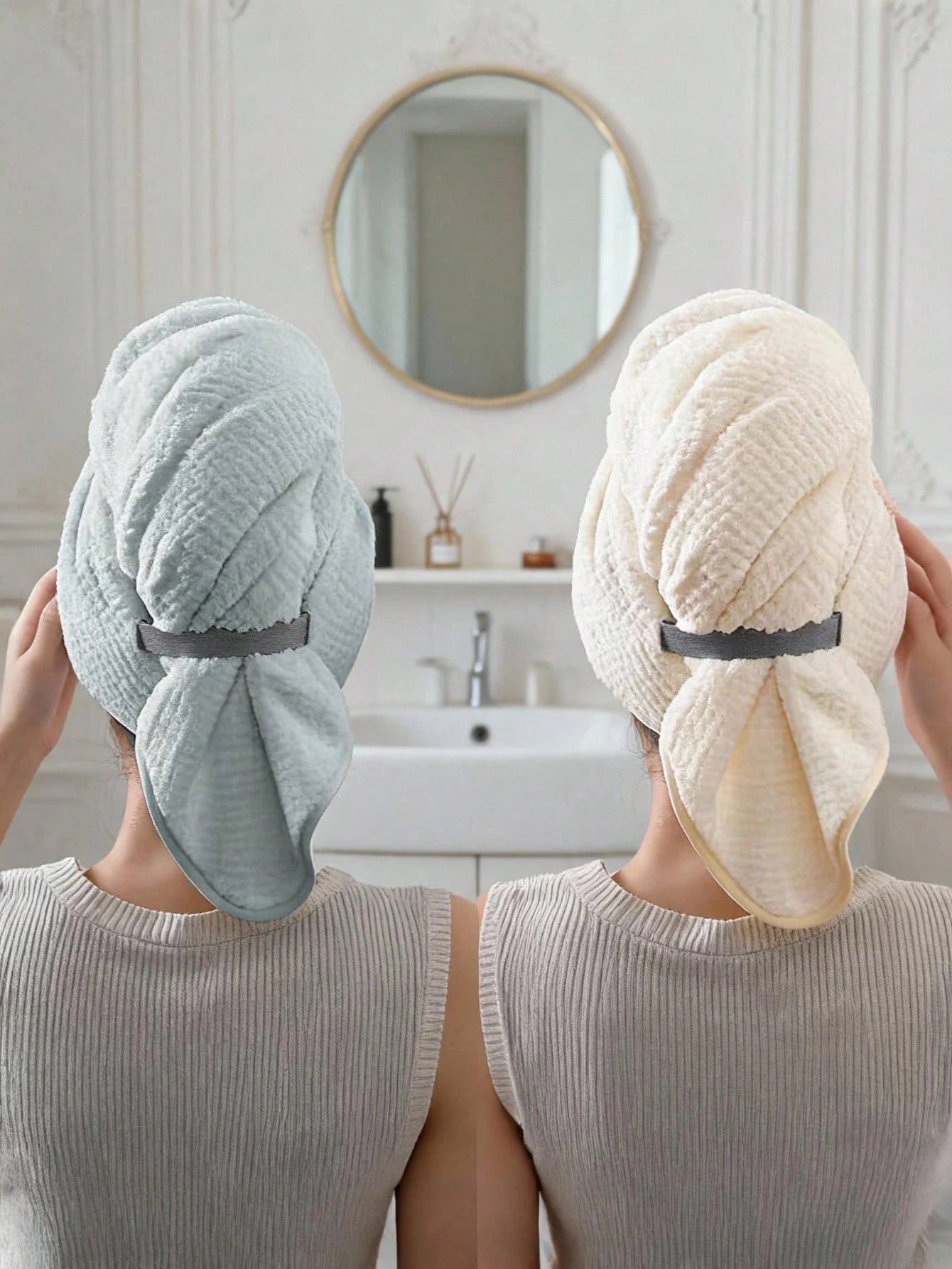 2PCS Large Microfiber Hair Towel Wraps For Women, 20*39" Super Absorbent & Quick-Dry, Hair Turban With Elastic Strap, Anti-Frizz For Curly, Long Short Hair