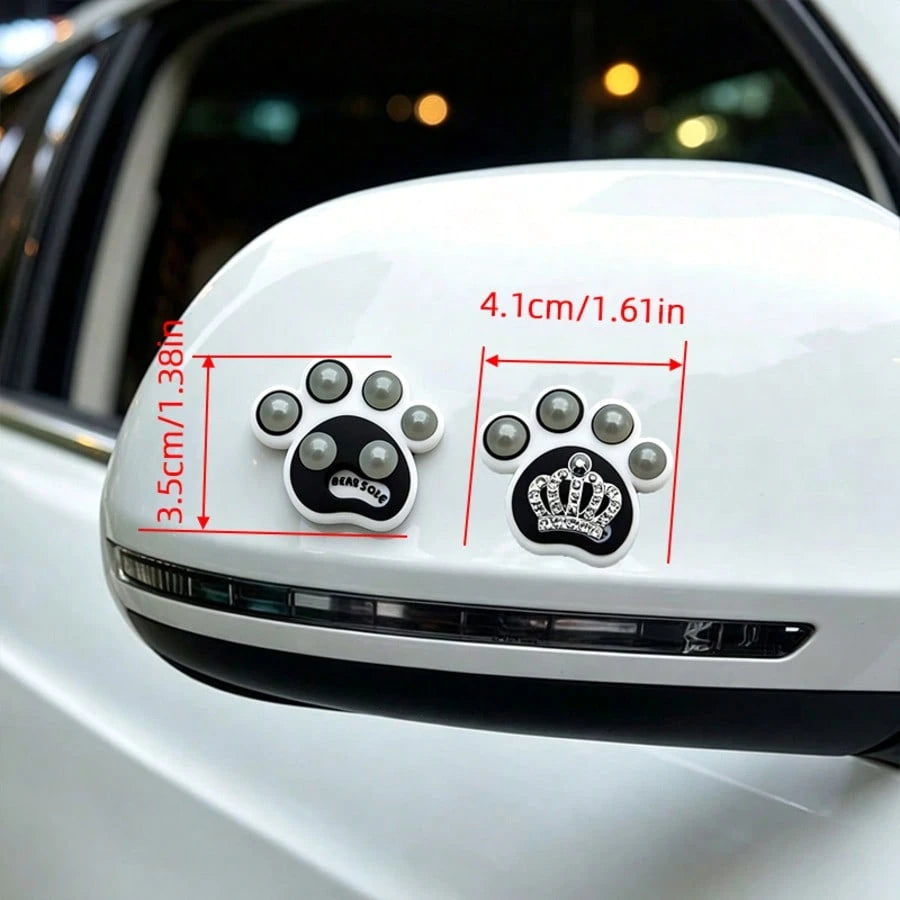 2pcs New Creative Shiny Crown Pattern Car Accessories For Women, Car Door Anti-Collision Stickers, Rearview Mirror Protection Stickers, Trunk Decorative Stickers