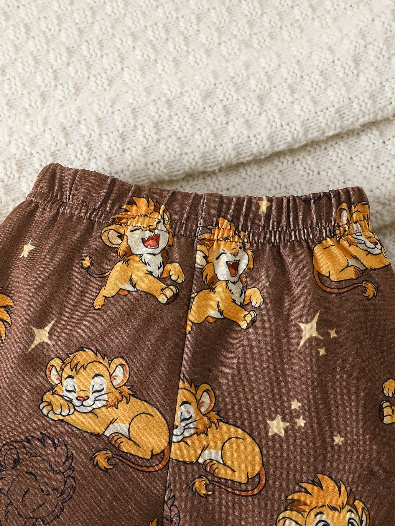 2pcs Newborn Baby Short Sleeve Outfit Lion Print Romper Shorts Brown And Yellow Polka Dot Summer