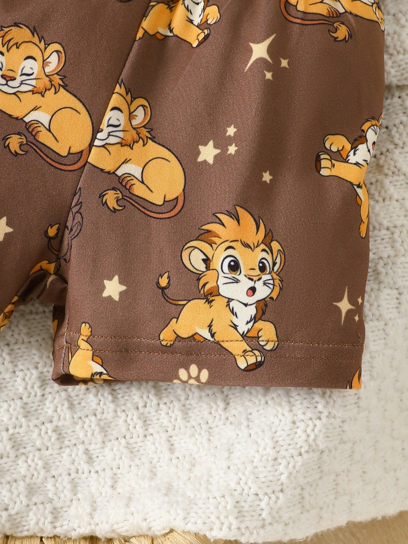 2pcs Newborn Baby Short Sleeve Outfit Lion Print Romper Shorts Brown And Yellow Polka Dot Summer