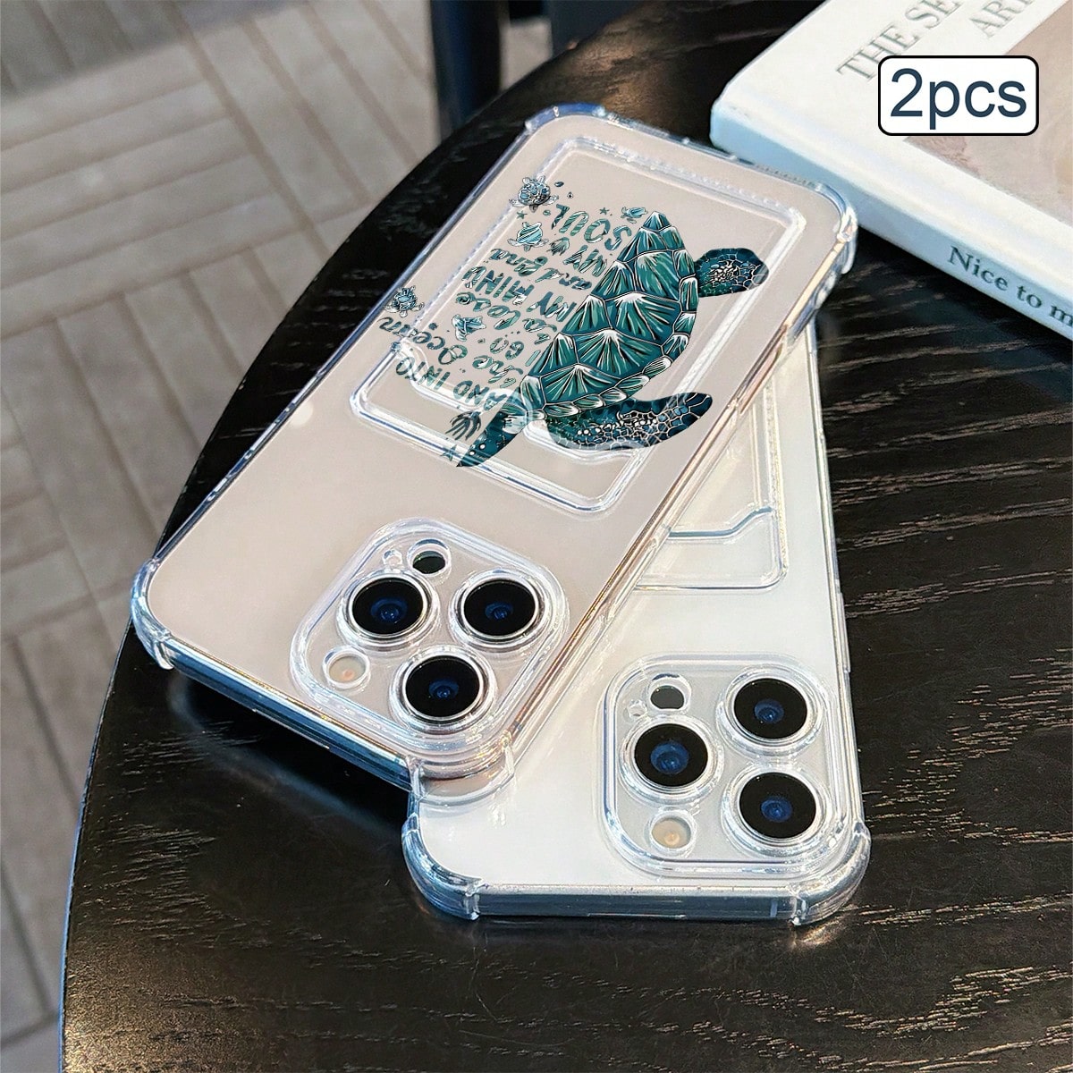 2pcs Ocean Print Card Holder Phone Case TPU Shockproof Full Coverage Protective Cover Compatible With Apple 11/12/13/14/15/16/17 Pro Max