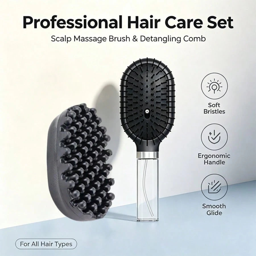 2pcs Professional Hair Comb Set, African Curly Hair Sponge Brush, Moisturizing Air Cushion Spray Comb, ABS Material, Ergonomic Handle, Dry And Wet Use, Curly Hair Dedicated Comb, Moisturizing Hair Com