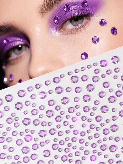 2pcs Purple Face Glitter Rhinestone Stickers, Suitable For Rave Parties, Makeup, Crystal Decoration, Y2K Style, Music Festival DIY Eye & Face Gems, Valentine's Day Gift,Concert Look