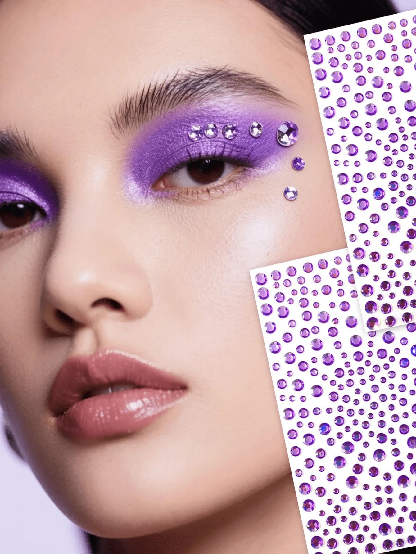 2pcs Purple Face Glitter Rhinestone Stickers, Suitable For Rave Parties, Makeup, Crystal Decoration, Y2K Style, Music Festival DIY Eye & Face Gems, Valentine's Day Gift,Concert Look