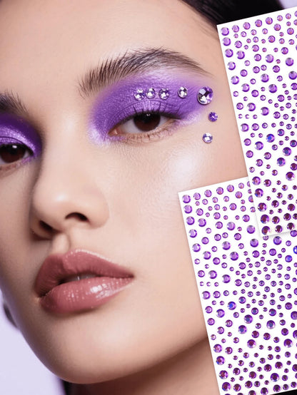 2pcs Purple Face Glitter Rhinestone Stickers, Suitable For Rave Parties, Makeup, Crystal Decoration, Y2K Style, Music Festival DIY Eye & Face Gems, Valentine's Day Gift,Concert Look