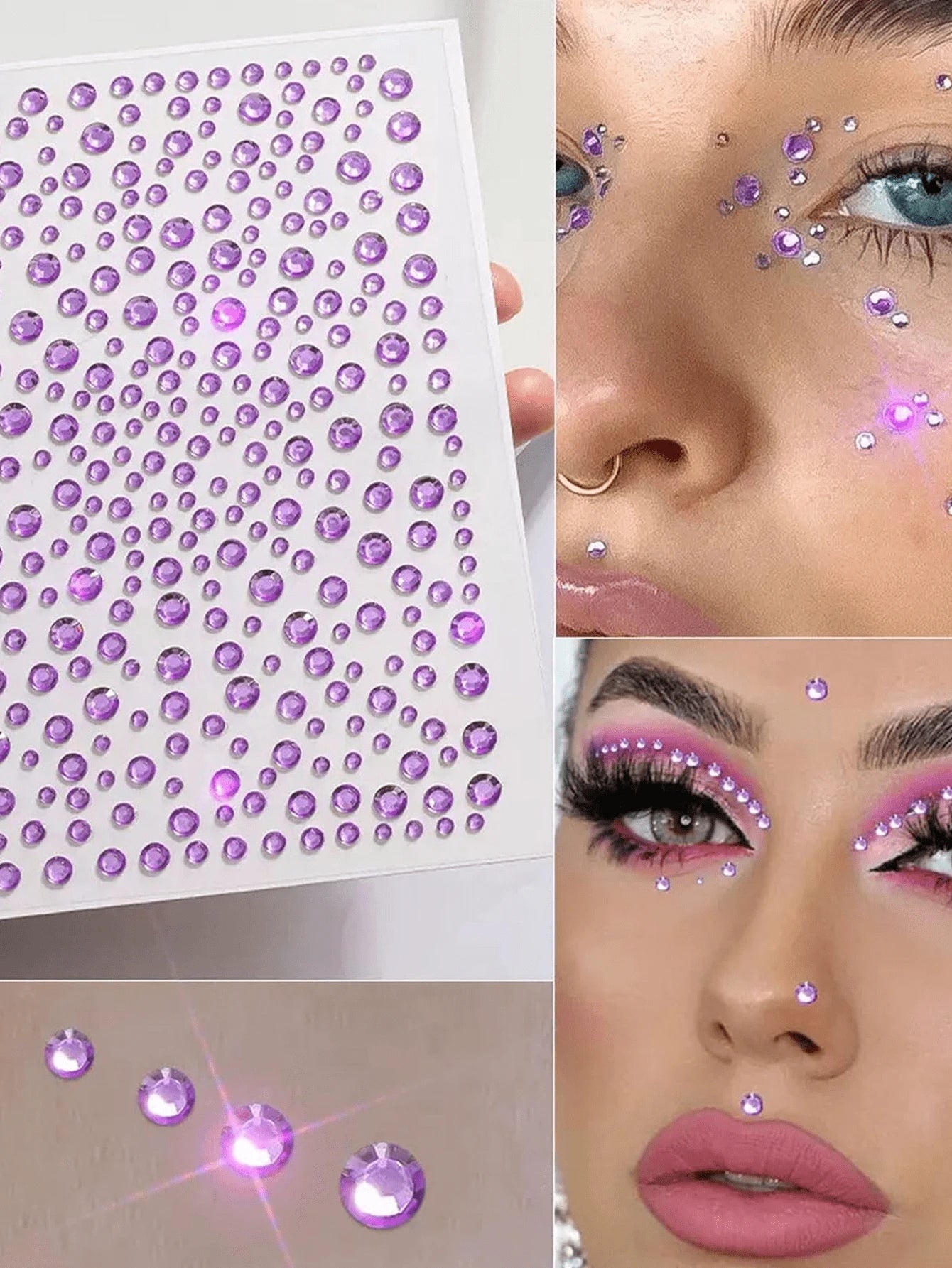2pcs Purple Face Glitter Rhinestone Stickers, Suitable For Rave Parties, Makeup, Crystal Decoration, Y2K Style, Music Festival DIY Eye & Face Gems, Valentine's Day Gift,Concert Look