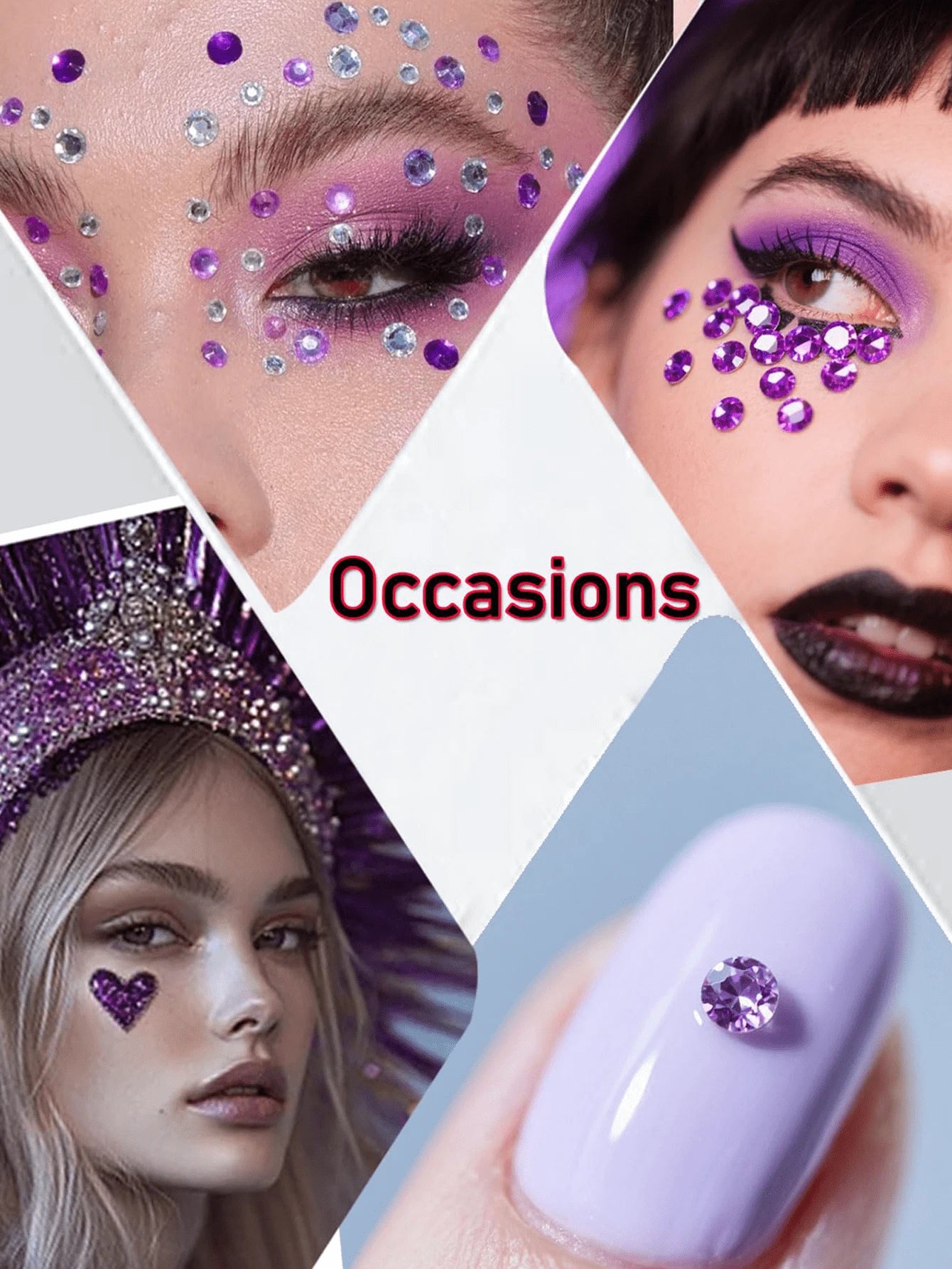 2pcs Purple Face Glitter Rhinestone Stickers, Suitable For Rave Parties, Makeup, Crystal Decoration, Y2K Style, Music Festival DIY Eye & Face Gems, Valentine's Day Gift,Concert Look