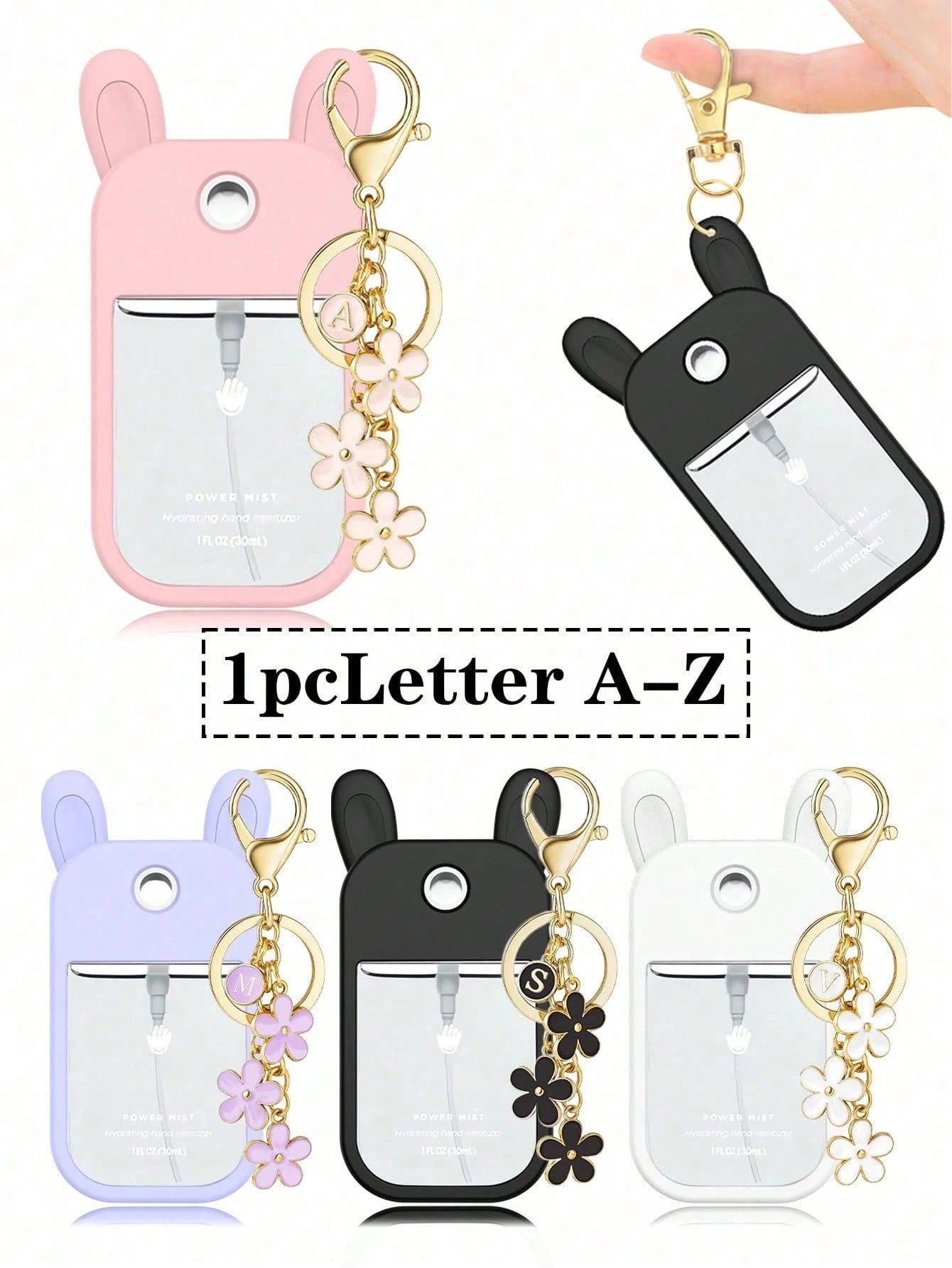 2pcs Rabbit Ear Shaped 1oz (30ml) Spray Bottle Protective Covers, 26 Floral And Letter Spray Bottle Markers, Silicone Anti-Drop Anti-Collision Protective Covers, With Keychain Design, Convenient For T