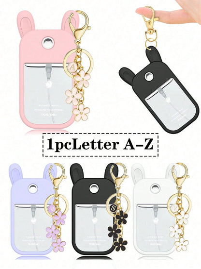 2pcs Rabbit Ear Shaped 1oz (30ml) Spray Bottle Protective Covers, 26 Floral And Letter Spray Bottle Markers, Silicone Anti-Drop Anti-Collision Protective Covers, With Keychain Design, Convenient For T