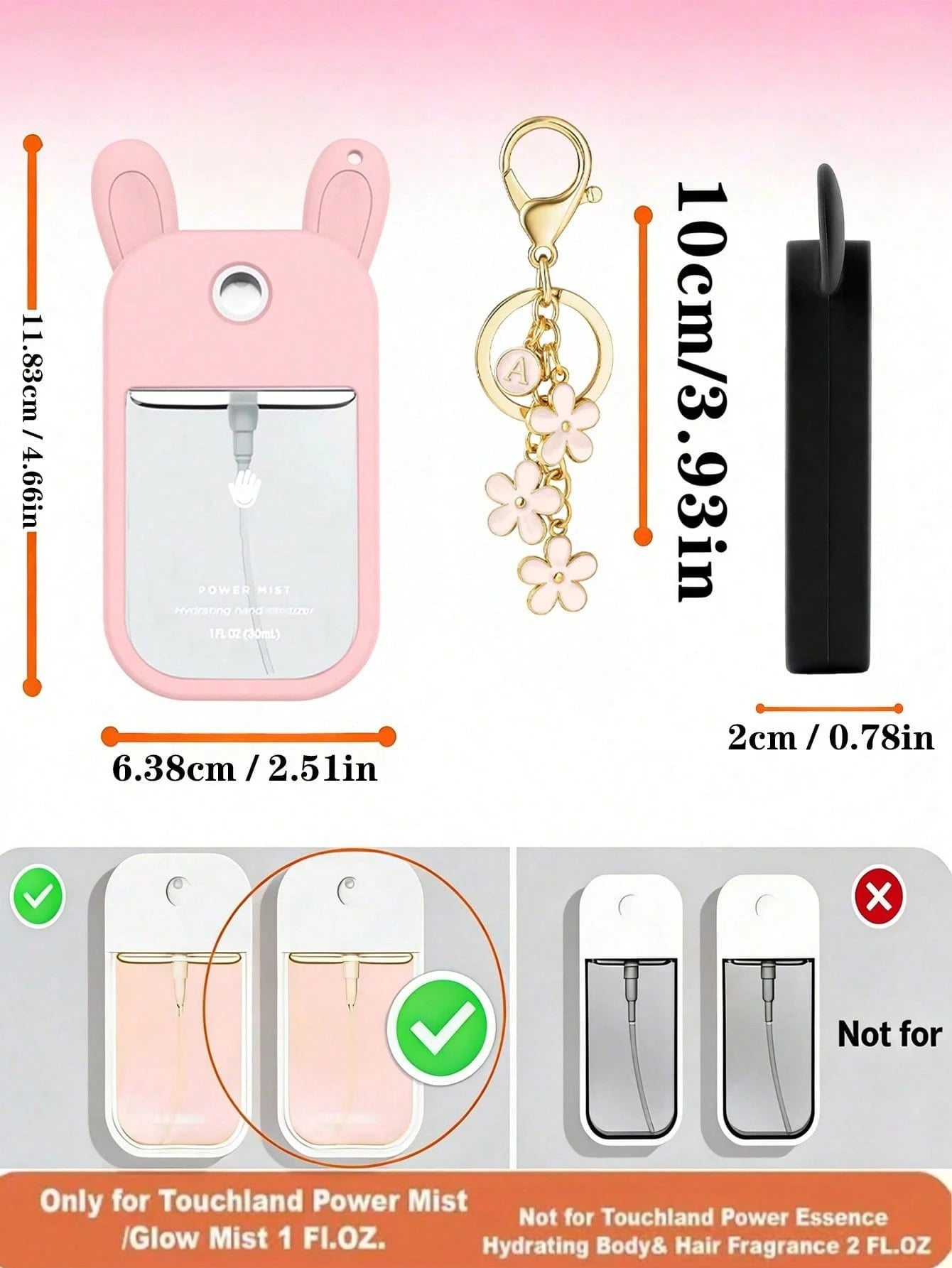 2pcs Rabbit Ear Shaped 1oz (30ml) Spray Bottle Protective Covers, 26 Floral And Letter Spray Bottle Markers, Silicone Anti-Drop Anti-Collision Protective Covers, With Keychain Design, Convenient For T