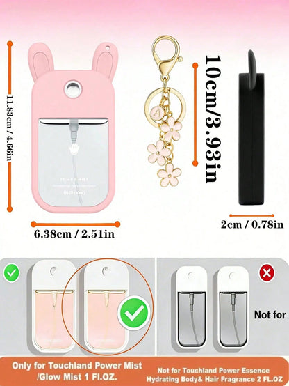 2pcs Rabbit Ear Shaped 1oz (30ml) Spray Bottle Protective Covers, 26 Floral And Letter Spray Bottle Markers, Silicone Anti-Drop Anti-Collision Protective Covers, With Keychain Design, Convenient For T