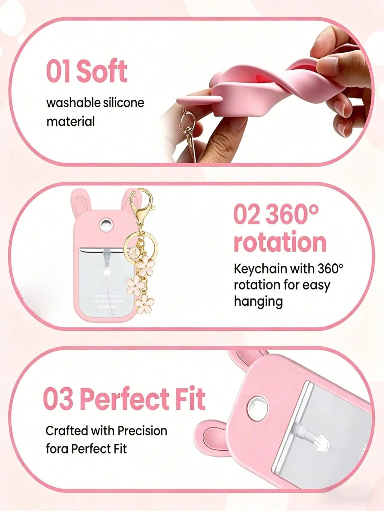 2pcs Rabbit Ear Shaped 1oz (30ml) Spray Bottle Protective Covers, 26 Floral And Letter Spray Bottle Markers, Silicone Anti-Drop Anti-Collision Protective Covers, With Keychain Design, Convenient For T