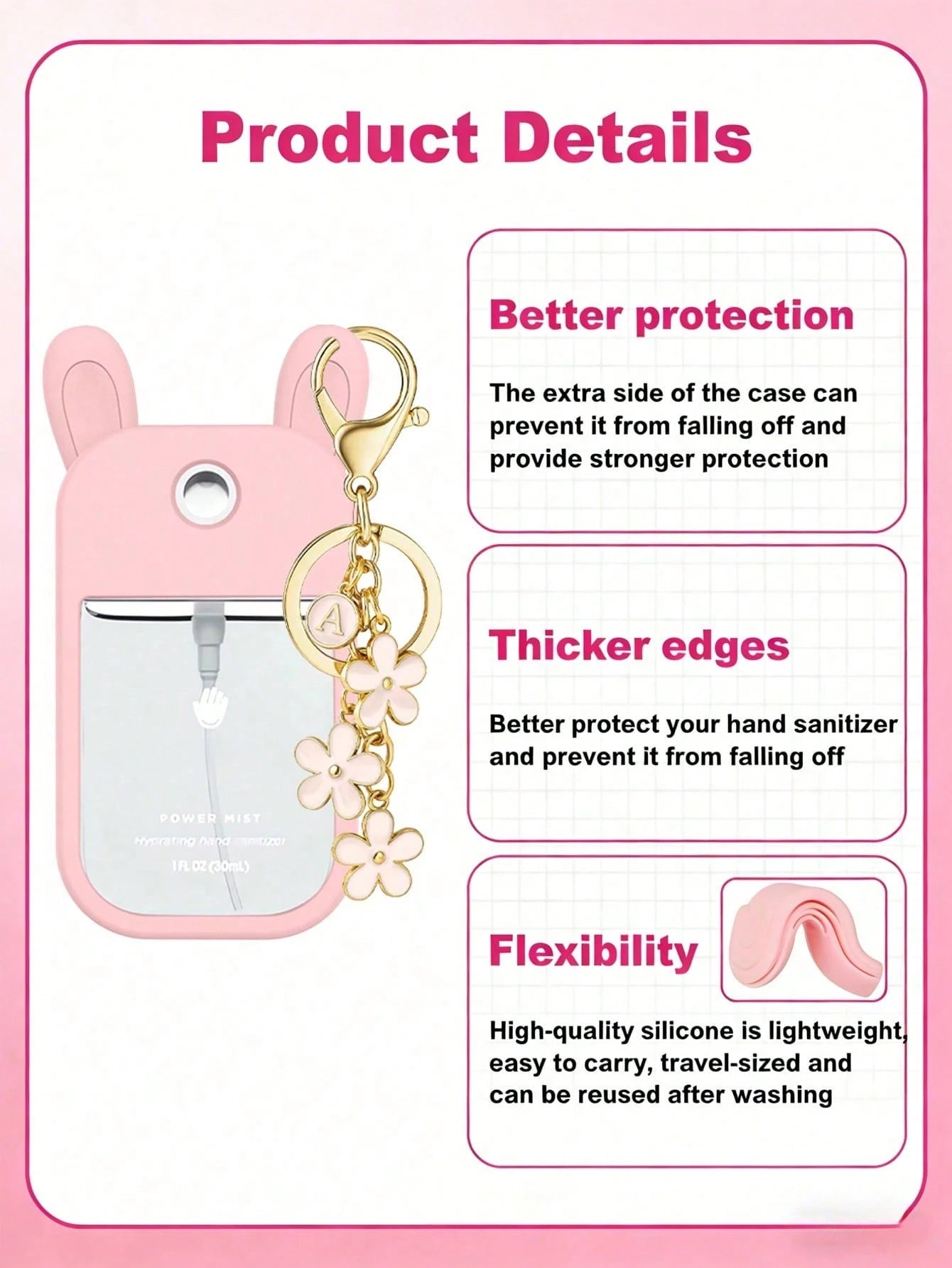 2pcs Rabbit Ear Shaped 1oz (30ml) Spray Bottle Protective Covers, 26 Floral And Letter Spray Bottle Markers, Silicone Anti-Drop Anti-Collision Protective Covers, With Keychain Design, Convenient For T